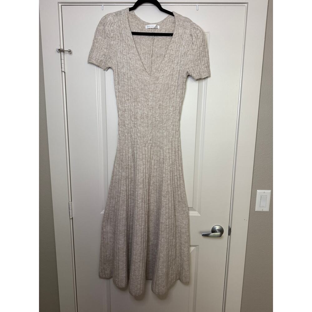 Altar’d State Sz L Knit Maxi Dress Oatmeal Beige Cable Knit Pleated Cap Sleeve - Picture 5 of 10